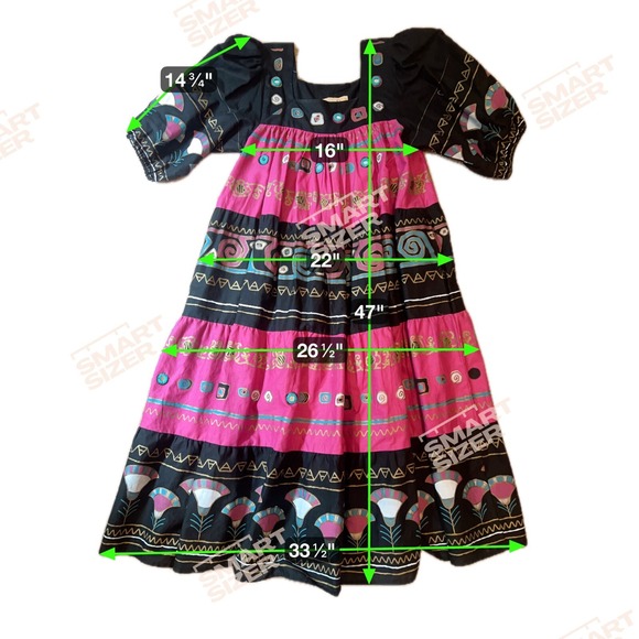 Vintage Ramona Rull Folk Art Festival Dress Pink Black Cotton Size S/M (P) - Picture 16 of 16